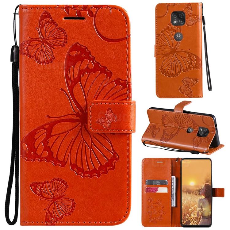 Embossing 3D Butterfly Leather Wallet Case for Motorola Moto G Power 2021 - Orange