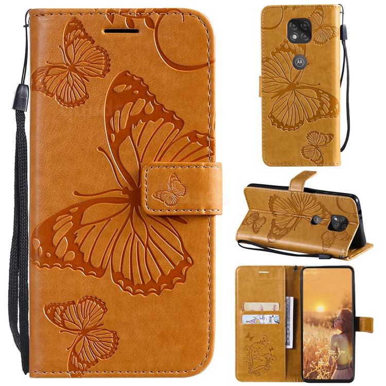 Embossing 3D Butterfly Leather Wallet Case for Motorola Moto G Power 2021 - Yellow
