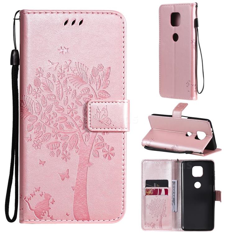 Embossing Butterfly Tree Leather Wallet Case for Motorola Moto G Power 2021 - Rose Pink