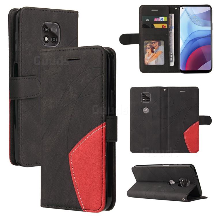 Luxury Two-color Stitching Leather Wallet Case Cover for Motorola Moto G Power 2021 - Black