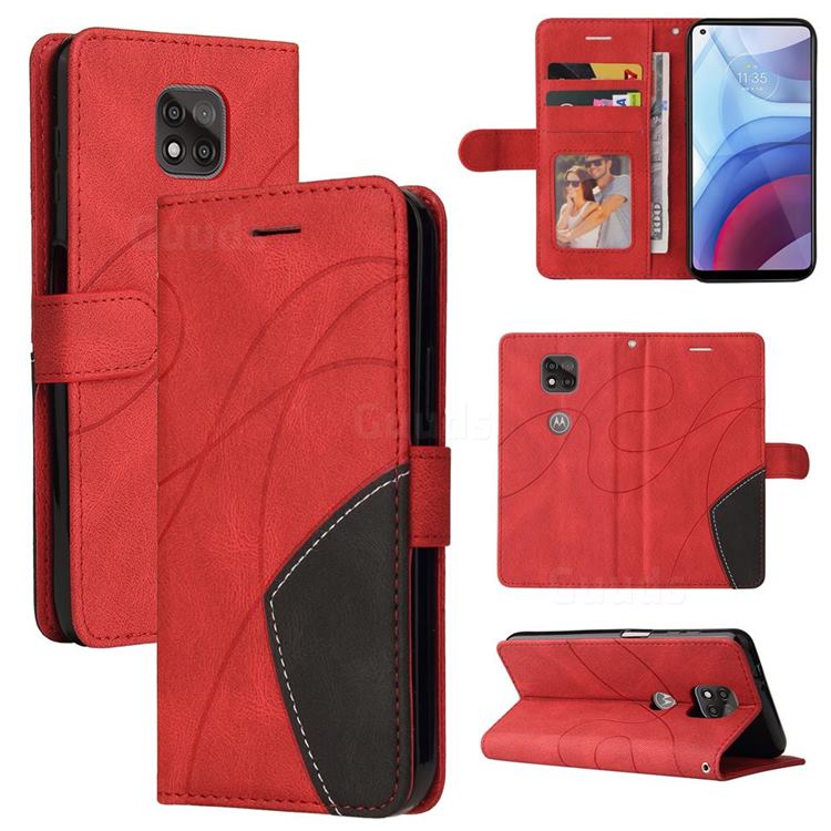 Luxury Two-color Stitching Leather Wallet Case Cover for Motorola Moto G Power 2021 - Red