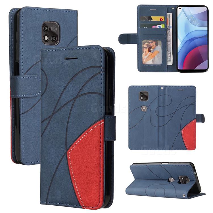 Luxury Two-color Stitching Leather Wallet Case Cover for Motorola Moto G Power 2021 - Blue