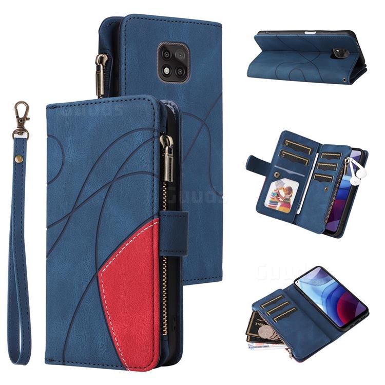 Luxury Two-color Stitching Multi-function Zipper Leather Wallet Case Cover for Motorola Moto G Power 2021 - Blue