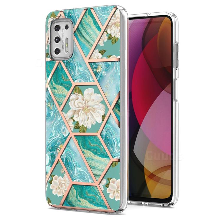 Blue Chrysanthemum Marble Electroplating Protective Case Cover for Motorola Moto G Stylus 2021