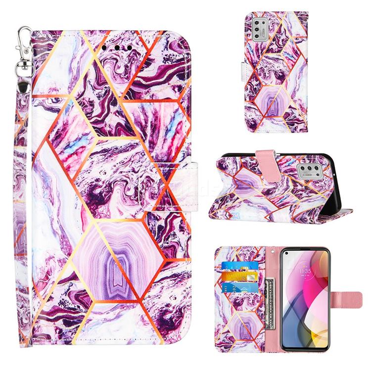 Dream Purple Stitching Color Marble Leather Wallet Case for Motorola Moto G Stylus 2021