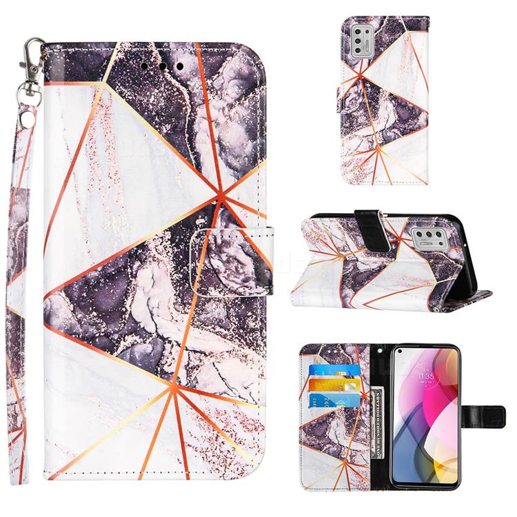 Black and White Stitching Color Marble Leather Wallet Case for Motorola Moto G Stylus 2021