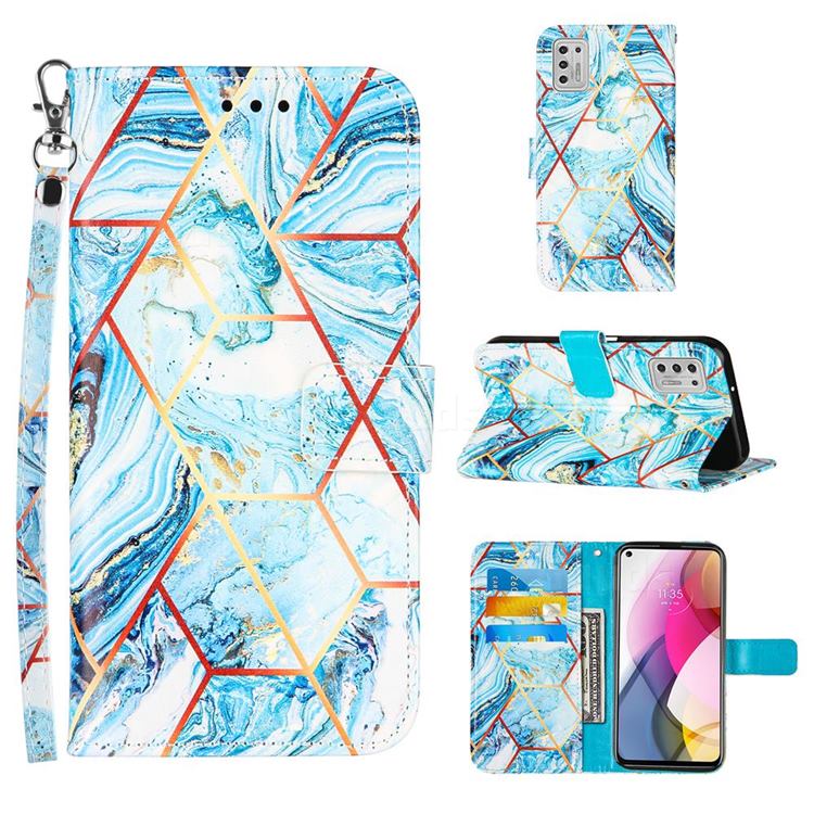 Lake Blue Stitching Color Marble Leather Wallet Case for Motorola Moto G Stylus 2021