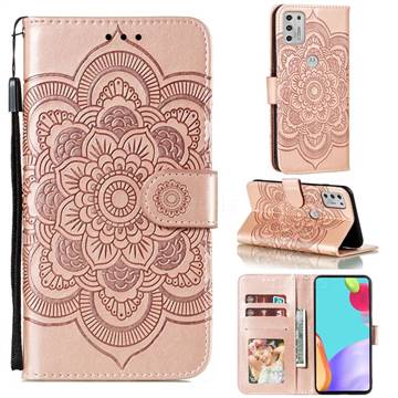 Intricate Embossing Datura Solar Leather Wallet Case for Motorola Moto G Stylus 2021 - Rose Gold