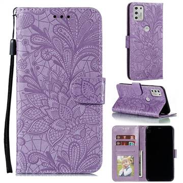 Intricate Embossing Lace Jasmine Flower Leather Wallet Case for Motorola Moto G Stylus 2021 - Purple