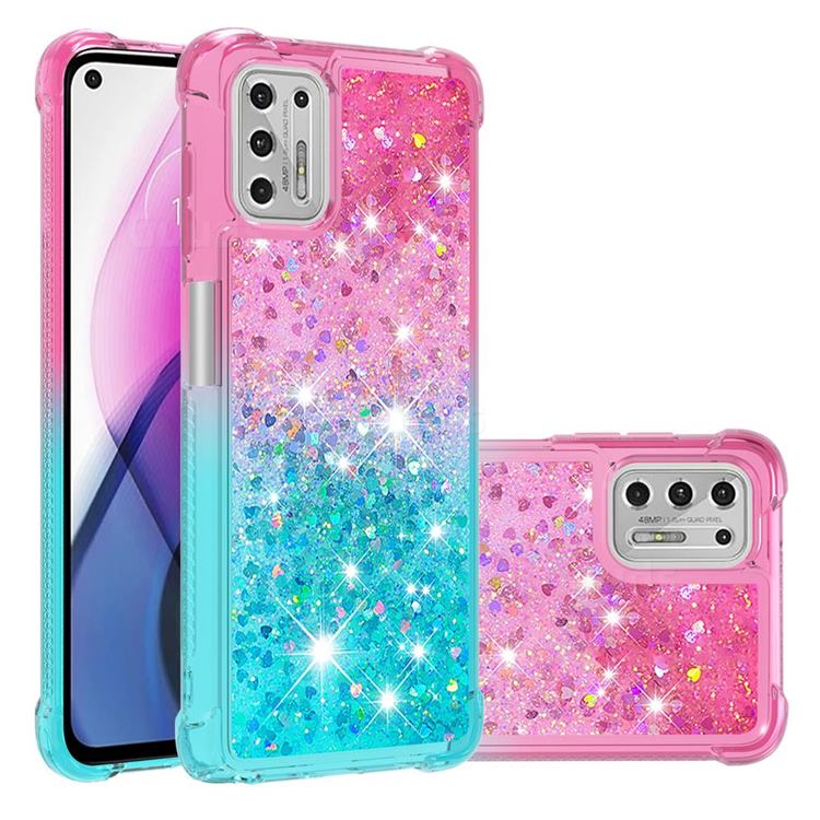 Rainbow Gradient Liquid Glitter Quicksand Sequins Phone Case for Motorola Moto G Stylus 2021 - Pink Blue