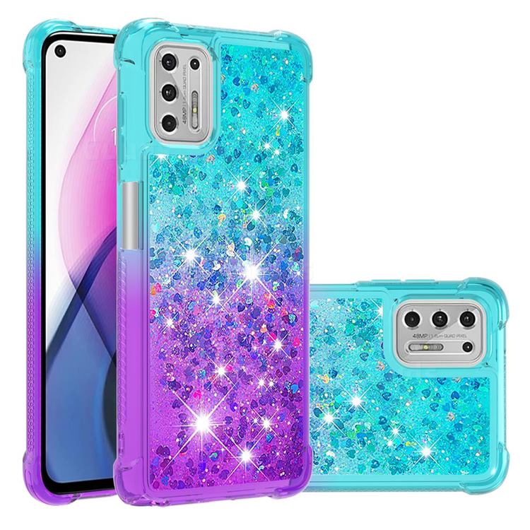 Rainbow Gradient Liquid Glitter Quicksand Sequins Phone Case for Motorola Moto G Stylus 2021 - Blue Purple
