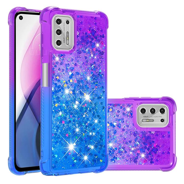 Rainbow Gradient Liquid Glitter Quicksand Sequins Phone Case for Motorola Moto G Stylus 2021 - Purple Blue