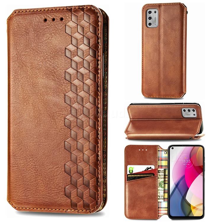 Ultra Slim Fashion Business Card Magnetic Automatic Suction Leather Flip Cover for Motorola Moto G Stylus 2021 - Brown