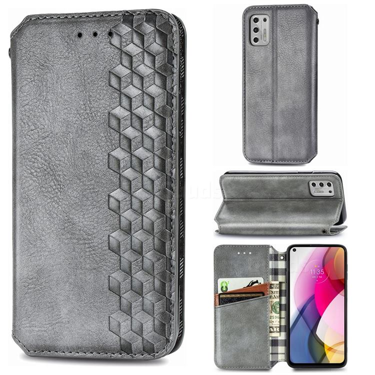 Ultra Slim Fashion Business Card Magnetic Automatic Suction Leather Flip Cover for Motorola Moto G Stylus 2021 - Grey