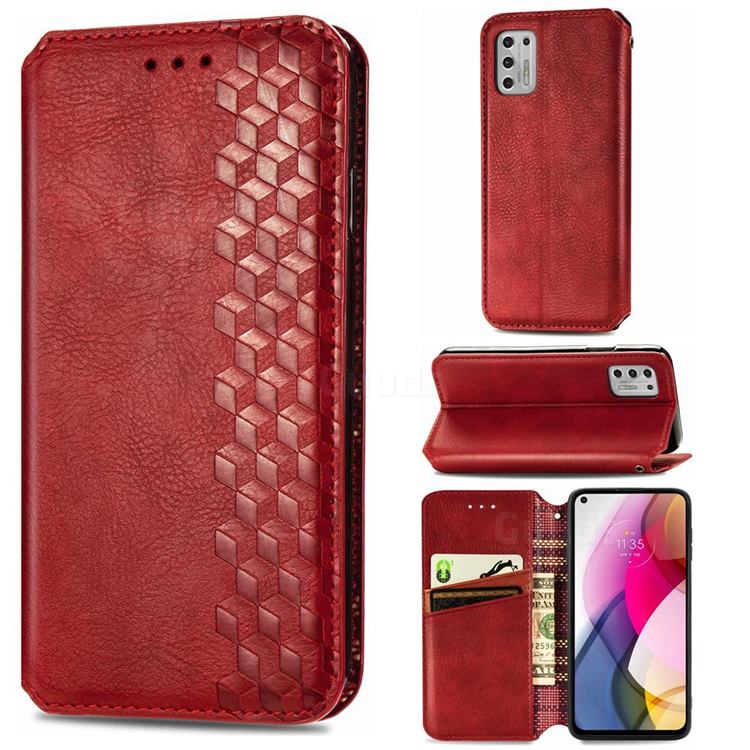 Ultra Slim Fashion Business Card Magnetic Automatic Suction Leather Flip Cover for Motorola Moto G Stylus 2021 - Red