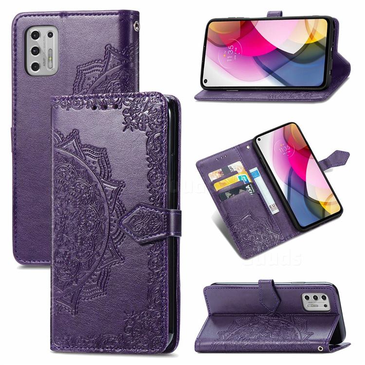 Embossing Imprint Mandala Flower Leather Wallet Case for Motorola Moto G Stylus 2021 4G - Purple