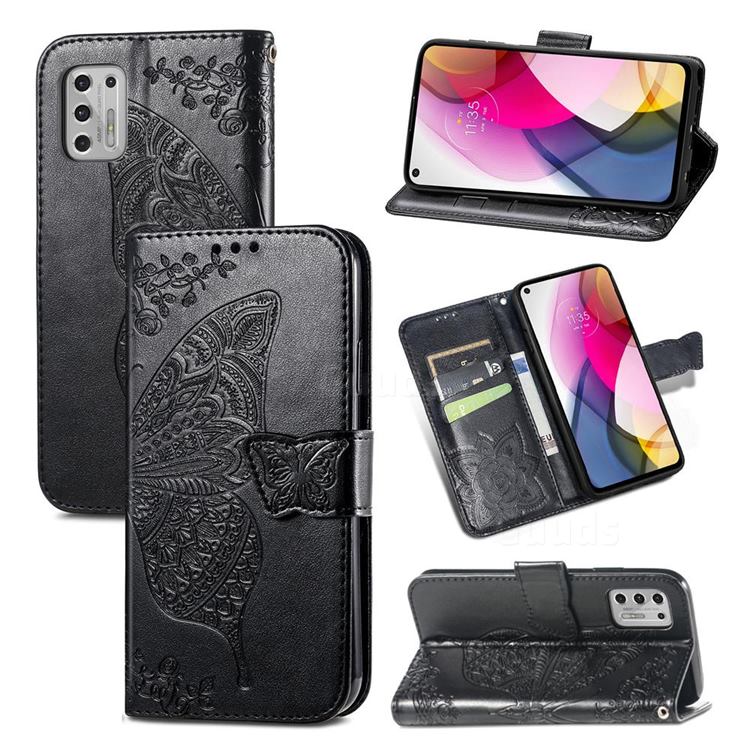 Embossing Mandala Flower Butterfly Leather Wallet Case for Motorola Moto G Stylus 2021 4G - Black