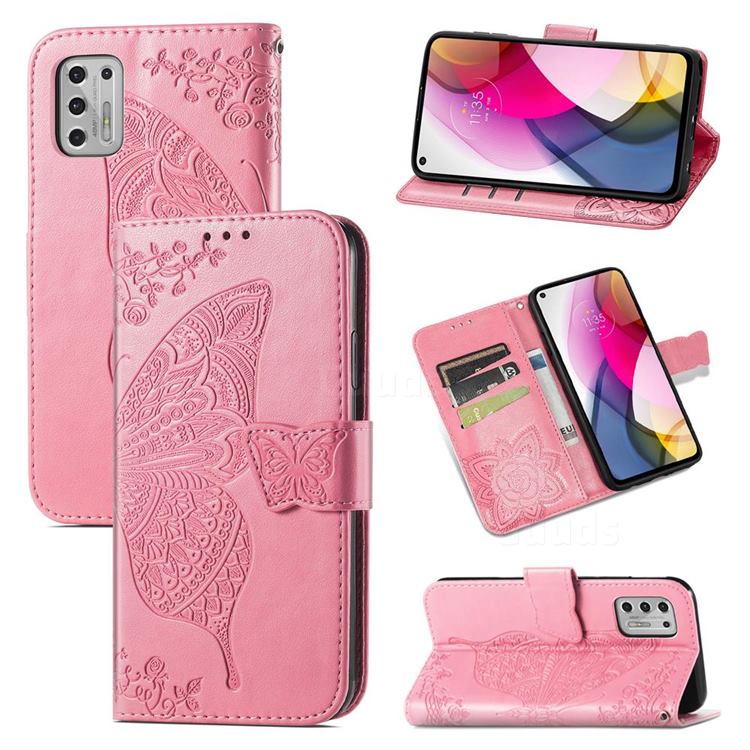 Embossing Mandala Flower Butterfly Leather Wallet Case for Motorola Moto G Stylus 2021 4G - Pink