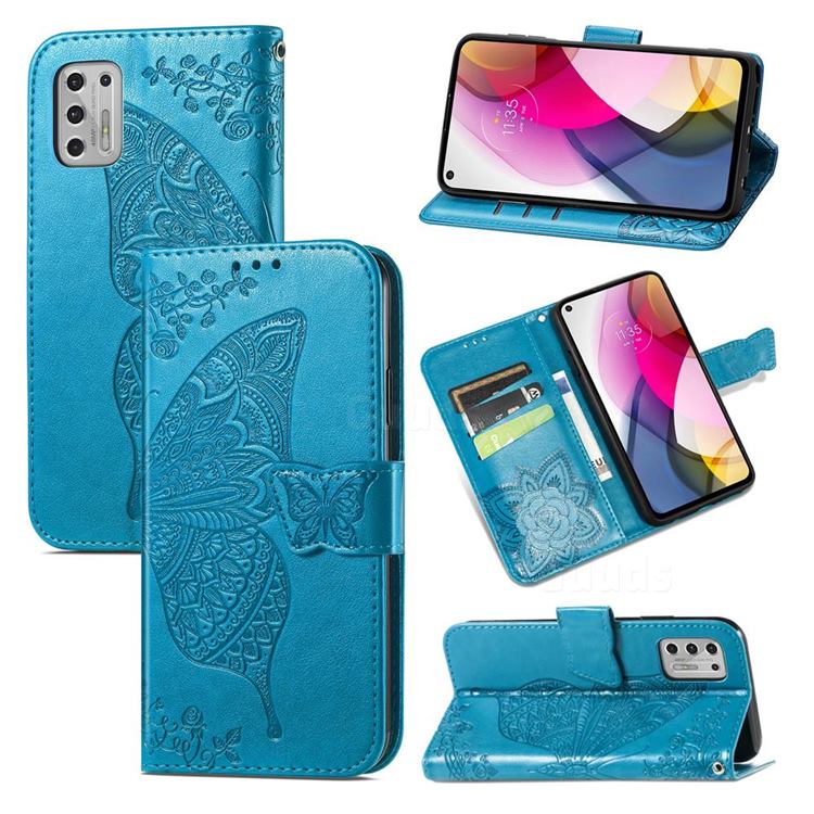 Embossing Mandala Flower Butterfly Leather Wallet Case for Motorola Moto G Stylus 2021 4G - Blue