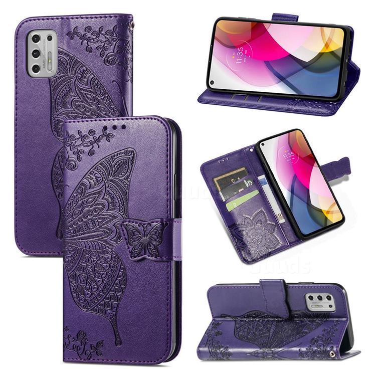 Embossing Mandala Flower Butterfly Leather Wallet Case for Motorola Moto G Stylus 2021 4G - Dark Purple