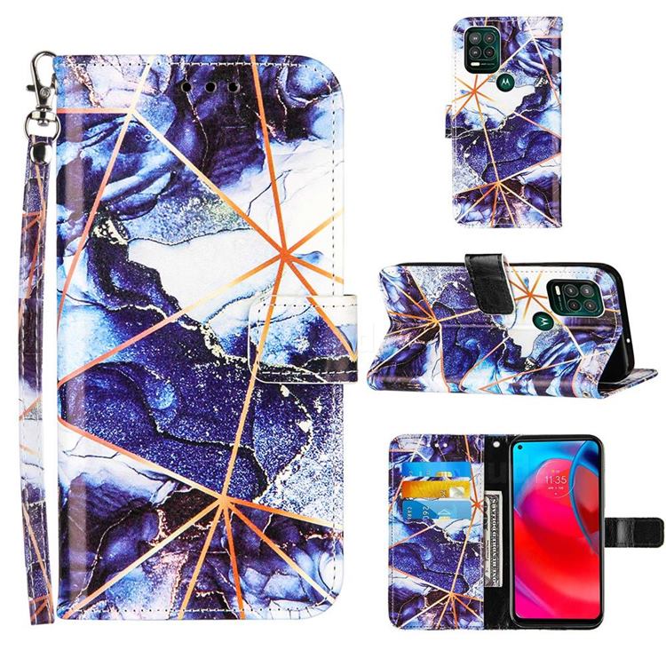 Starry Blue Stitching Color Marble Leather Wallet Case for Motorola Moto G Stylus 2021 5G