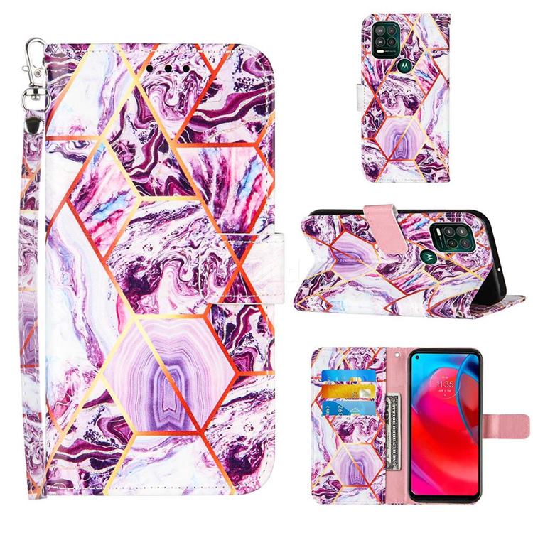 Dream Purple Stitching Color Marble Leather Wallet Case for Motorola Moto G Stylus 2021 5G