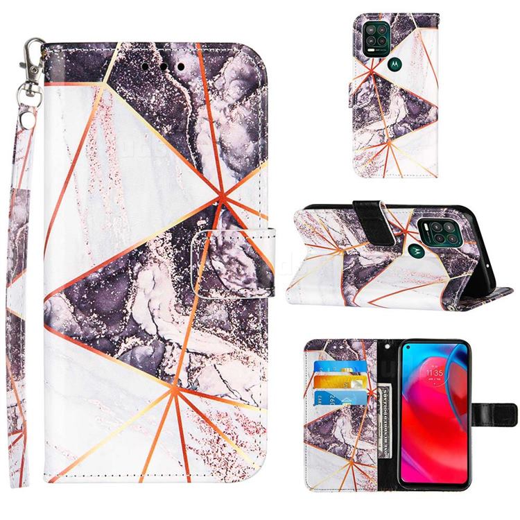 Black and White Stitching Color Marble Leather Wallet Case for Motorola Moto G Stylus 2021 5G