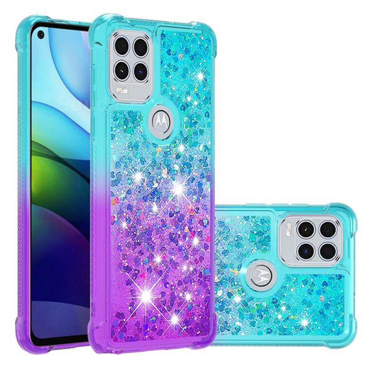 Rainbow Gradient Liquid Glitter Quicksand Sequins Phone Case for Motorola Moto G Stylus 2021 5G - Blue Purple