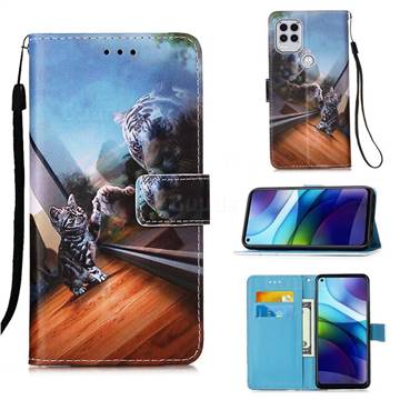 Mirror Cat Matte Leather Wallet Phone Case for Motorola Moto G Stylus 2021 5G