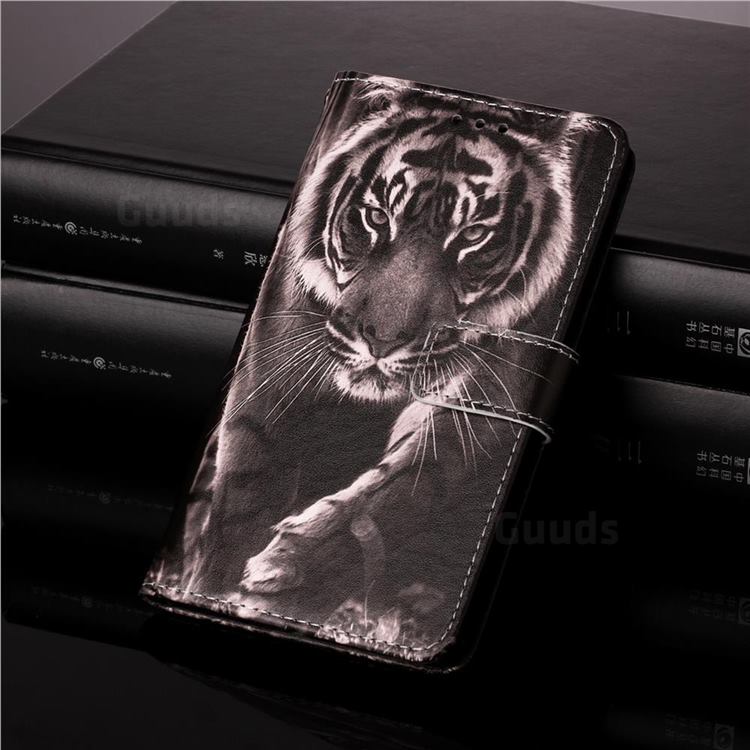 Black and White Tiger Matte Leather Wallet Phone Case for