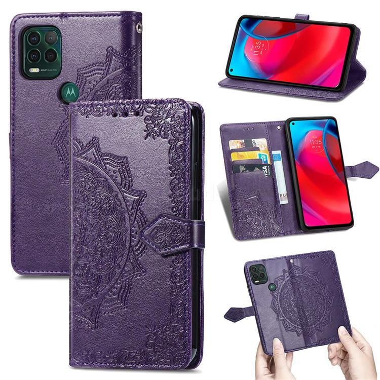 Embossing Imprint Mandala Flower Leather Wallet Case for Motorola Moto G Stylus 2021 5G - Purple