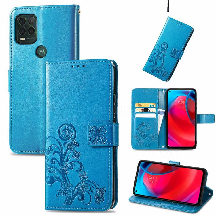 Embossing Imprint Four-Leaf Clover Leather Wallet Case for Motorola Moto G Stylus 2021 5G - Blue