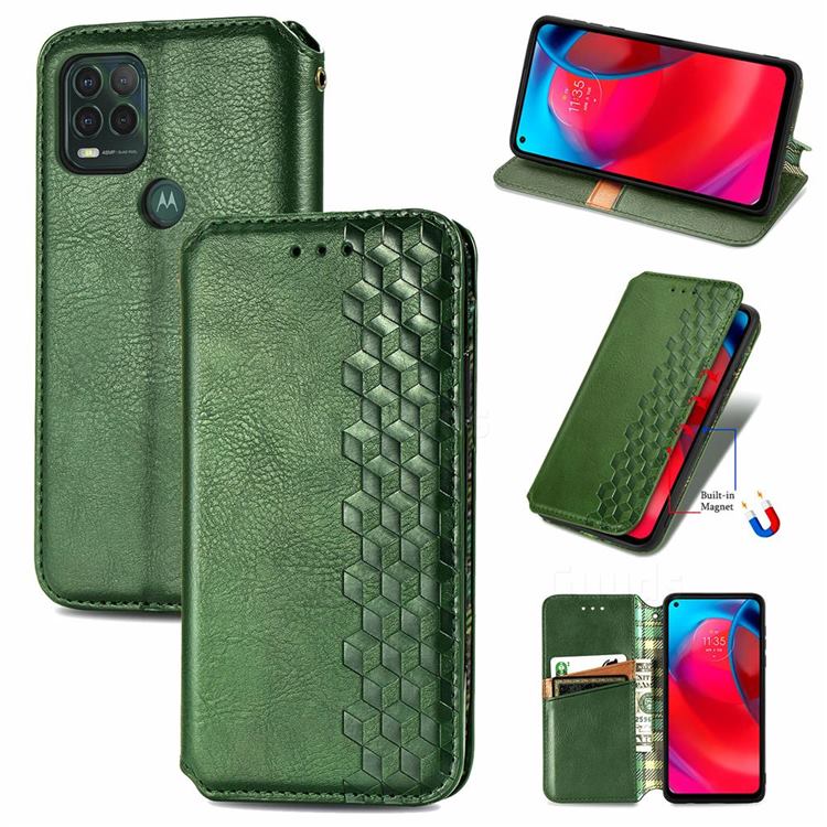 Ultra Slim Fashion Business Card Magnetic Automatic Suction Leather Flip Cover for Motorola Moto G Stylus 2021 5G - Green
