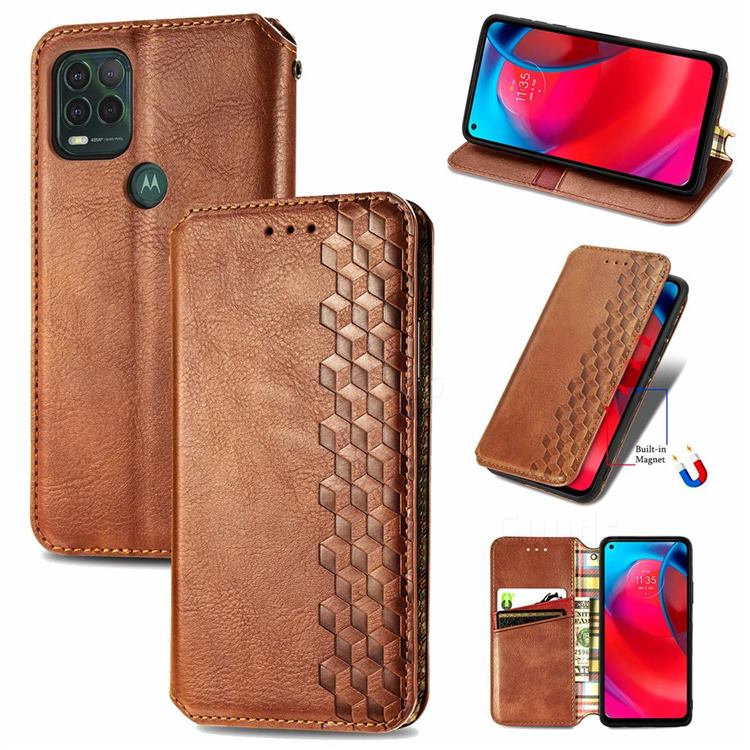 Ultra Slim Fashion Business Card Magnetic Automatic Suction Leather Flip Cover for Motorola Moto G Stylus 2021 5G - Brown
