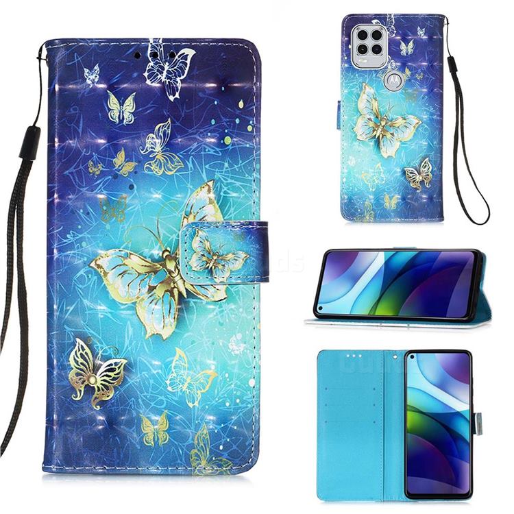 Gold Butterfly 3D Painted Leather Wallet Case for Motorola Moto G Stylus 2021 5G