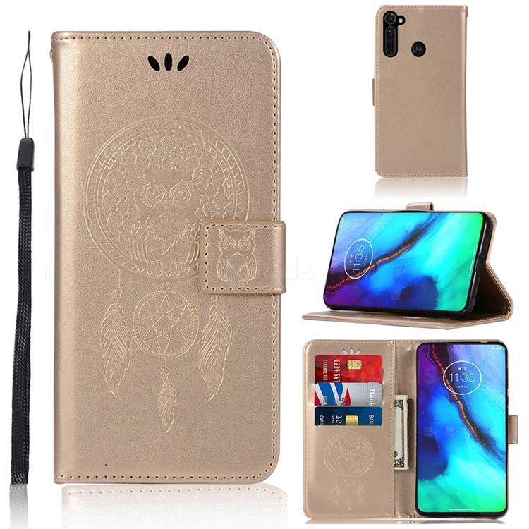 Intricate Embossing Owl Campanula Leather Wallet Case for Motorola Moto G Stylus - Champagne