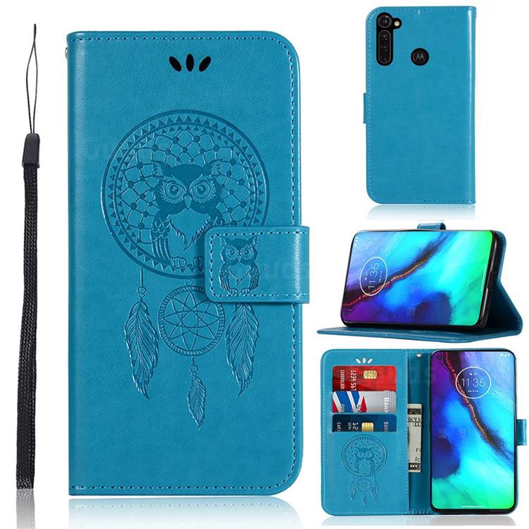 Intricate Embossing Owl Campanula Leather Wallet Case for Motorola Moto G Stylus - Blue
