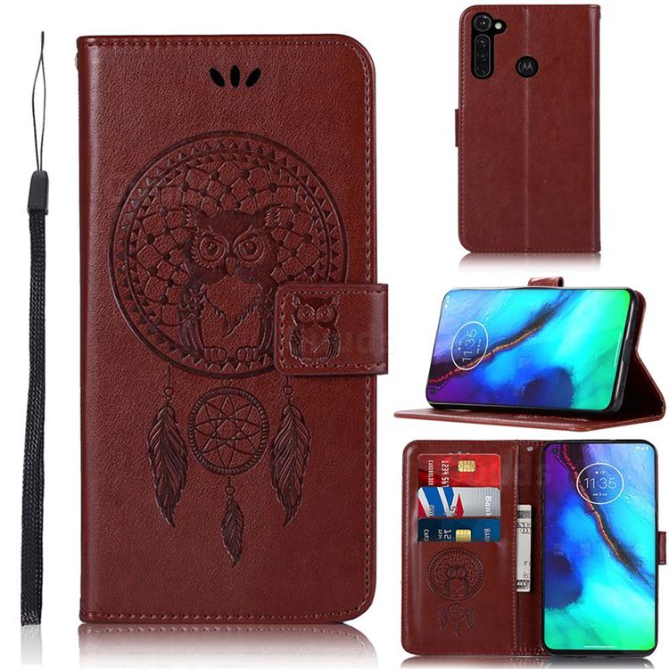Intricate Embossing Owl Campanula Leather Wallet Case for Motorola Moto G Stylus - Brown