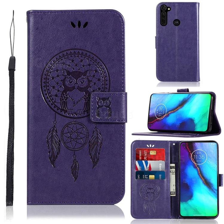 Intricate Embossing Owl Campanula Leather Wallet Case for Motorola Moto G Stylus - Purple