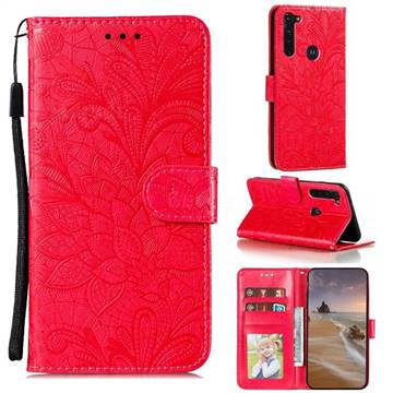 Intricate Embossing Lace Jasmine Flower Leather Wallet Case for Motorola Moto G Stylus - Red