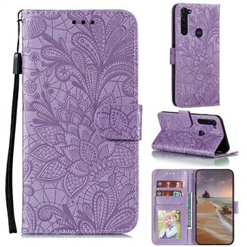 Intricate Embossing Lace Jasmine Flower Leather Wallet Case for Motorola Moto G Stylus - Purple