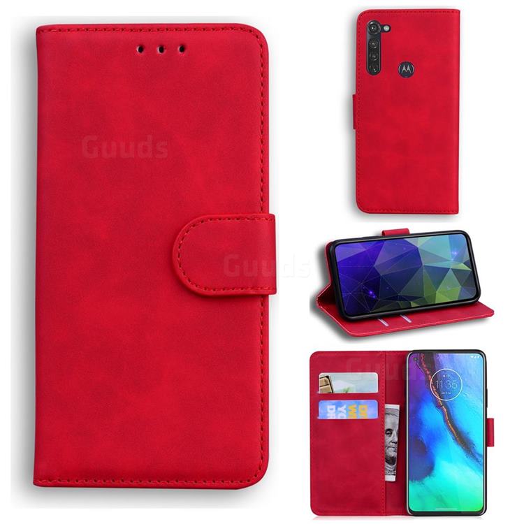 Retro Classic Skin Feel Leather Wallet Phone Case for Motorola Moto G Stylus - Red