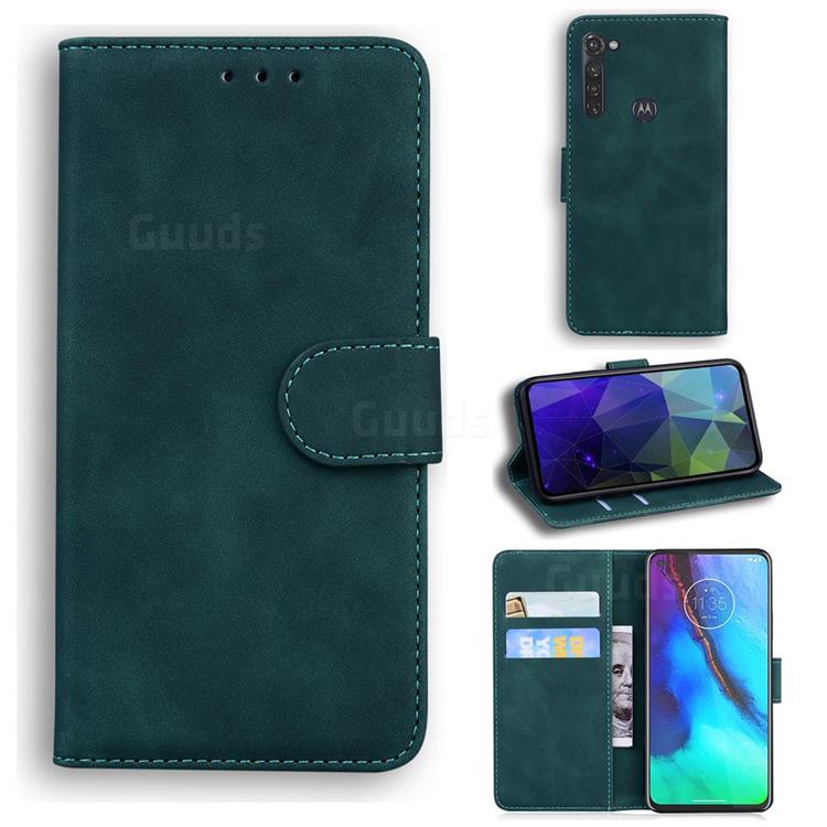 Retro Classic Skin Feel Leather Wallet Phone Case for Motorola Moto G Stylus - Green