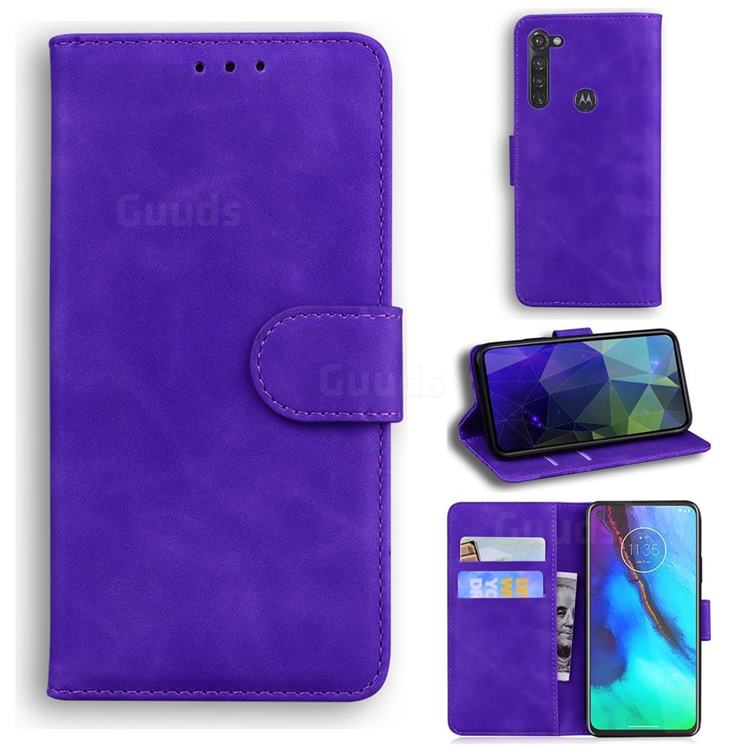 Retro Classic Skin Feel Leather Wallet Phone Case for Motorola Moto G Stylus - Purple