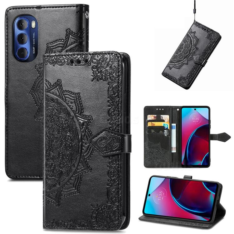 Embossing Imprint Mandala Flower Leather Wallet Case for Motorola Moto G Stylus 2022 - Black
