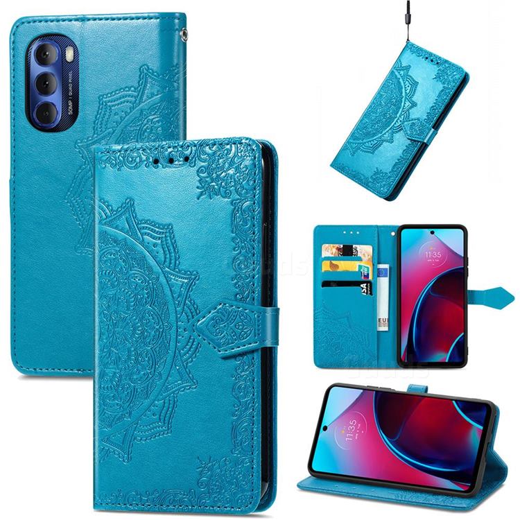 Embossing Imprint Mandala Flower Leather Wallet Case for Motorola Moto G Stylus 2022 - Blue