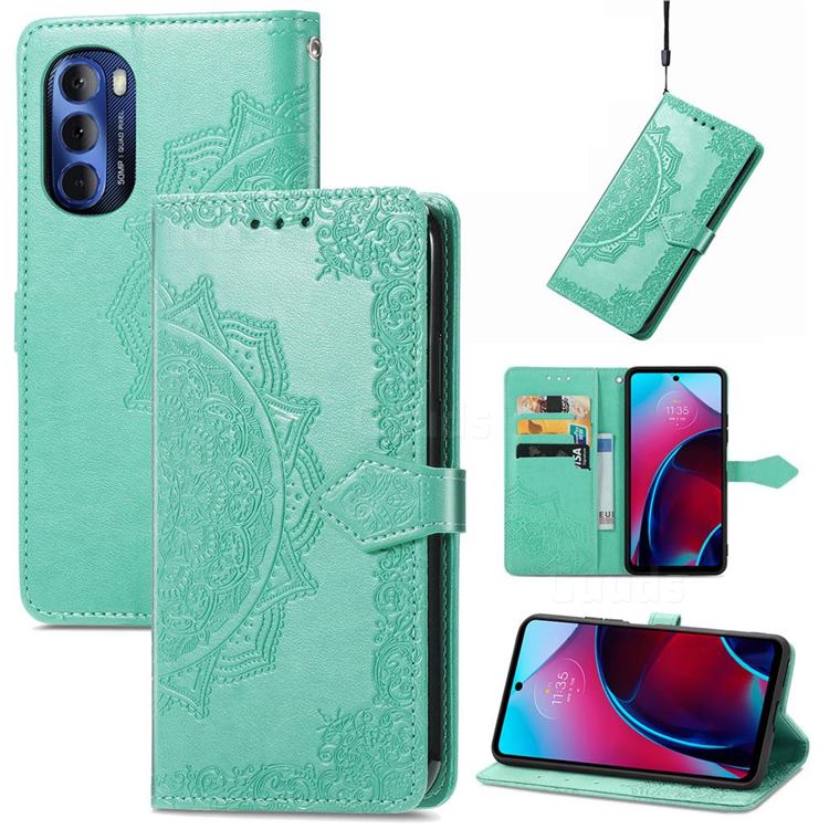 Embossing Imprint Mandala Flower Leather Wallet Case for Motorola Moto G Stylus 2022 - Green