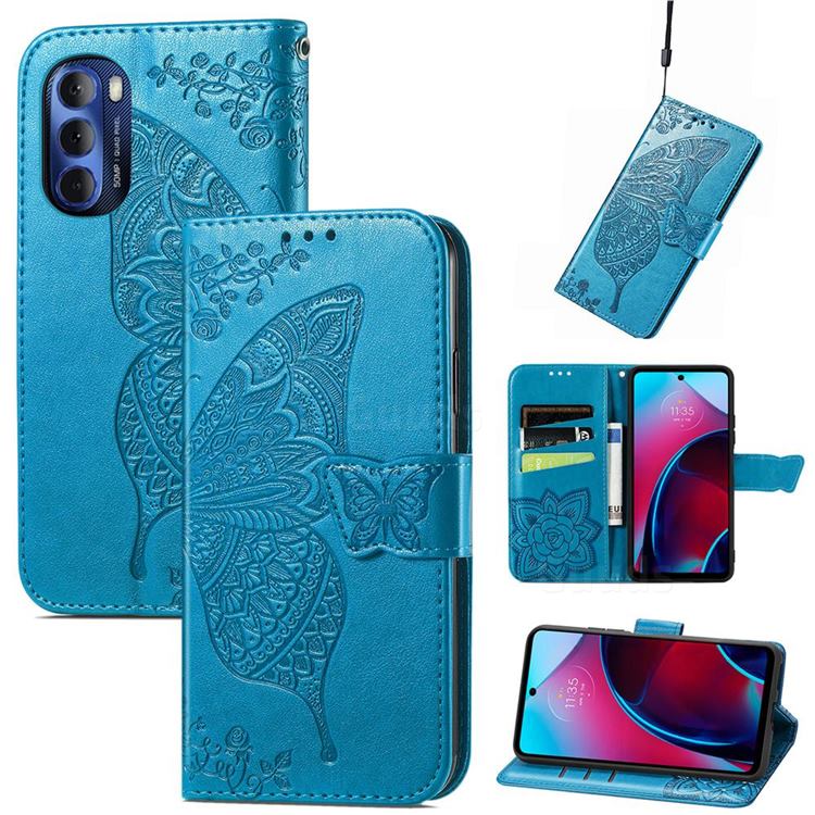 Embossing Mandala Flower Butterfly Leather Wallet Case for Motorola Moto G Stylus 2022 - Blue