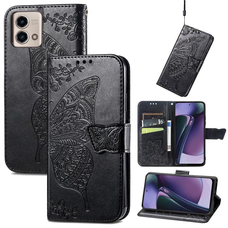 Embossing Mandala Flower Butterfly Leather Wallet Case for Motorola Moto G Stylus 5G 2023 - Black
