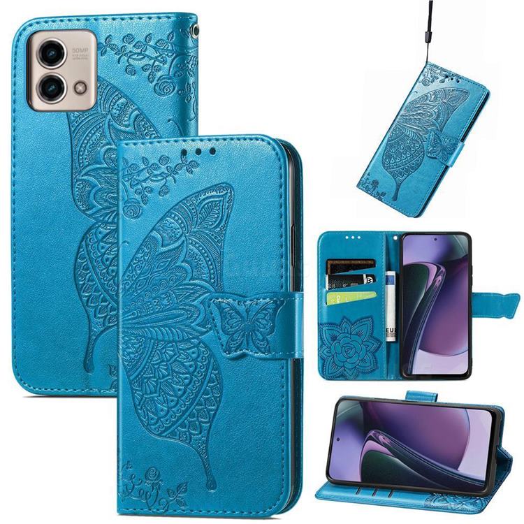 Embossing Mandala Flower Butterfly Leather Wallet Case for Motorola Moto G Stylus 5G 2023 - Blue